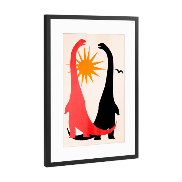 Poster mit Rahmen Schwarz (Metallic) "Good Old Days!" artboxONE - Für Kinder,Tiere - Kinder,Dinosaurier,Dino,Sonne,Geometric,Nursery,Sun,Animals,Tiere