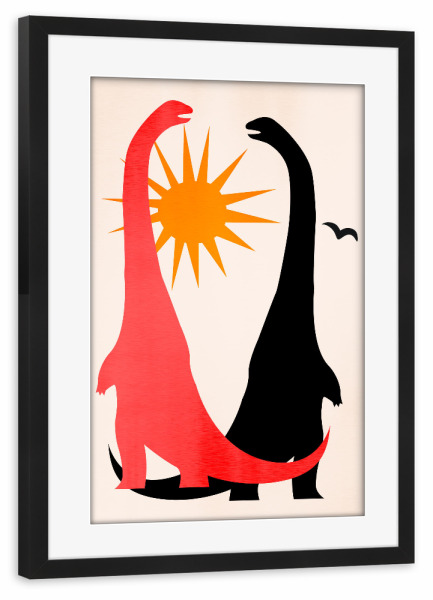 Poster mit Rahmen schwarz "Good Old Days!" artboxONE - Für Kinder,Tiere - Kinder,Dinosaurier,Dino,Sonne,Geometric,Nursery,Sun,Animals,Tiere