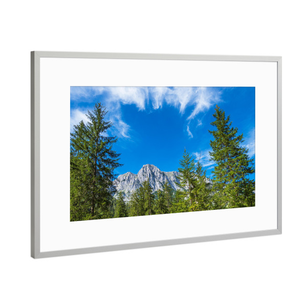 Poster mit Rahmen Silber "Baumwipfel und Bergzipfel" artboxONE - Natur,Reise