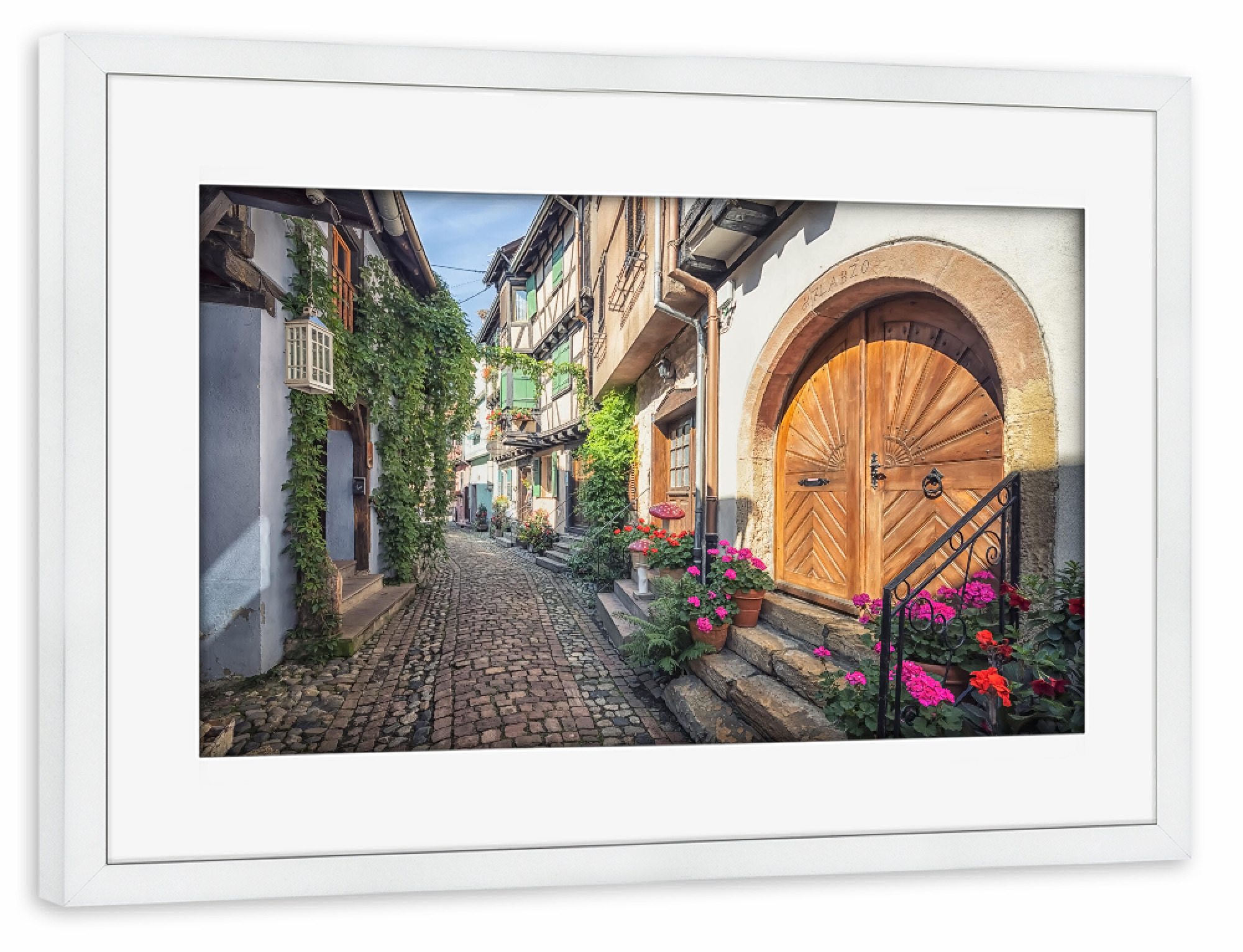 Poster mit Rahmen weiß "Eguisheim Street" artboxONE - Städte,Reise,Architektur,Reise / Länder,Städte / Weitere