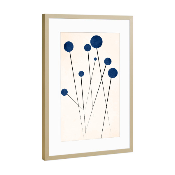 Poster mit Rahmen Gold "Blue Flowers" artboxONE - Abstrakt,Geometrie - Blumen,Blau,Plant,Pflanzen,Floral,Abstract,Abstrakt,Geometrie,Geometry