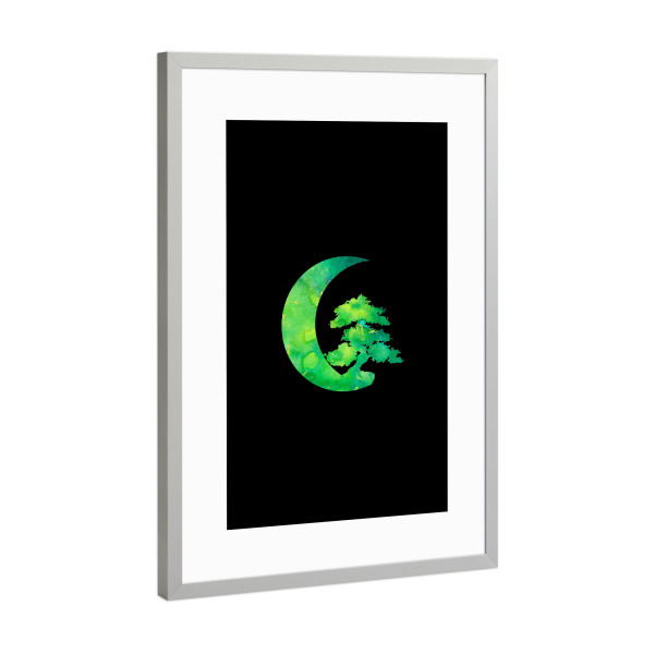 Poster mit Rahmen Silber "Crescent Moon and Bonsai Tree" artboxONE - Natur,Fiktion
