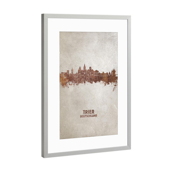 Poster mit Rahmen Silber "Trier Germany Skyline Rust" artboxONE - Städte