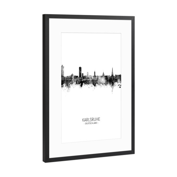 Poster mit Rahmen Schwarz (Metallic) "Karlsruhe Germany Skyline BW" artboxONE - Städte,Schwarzweiß