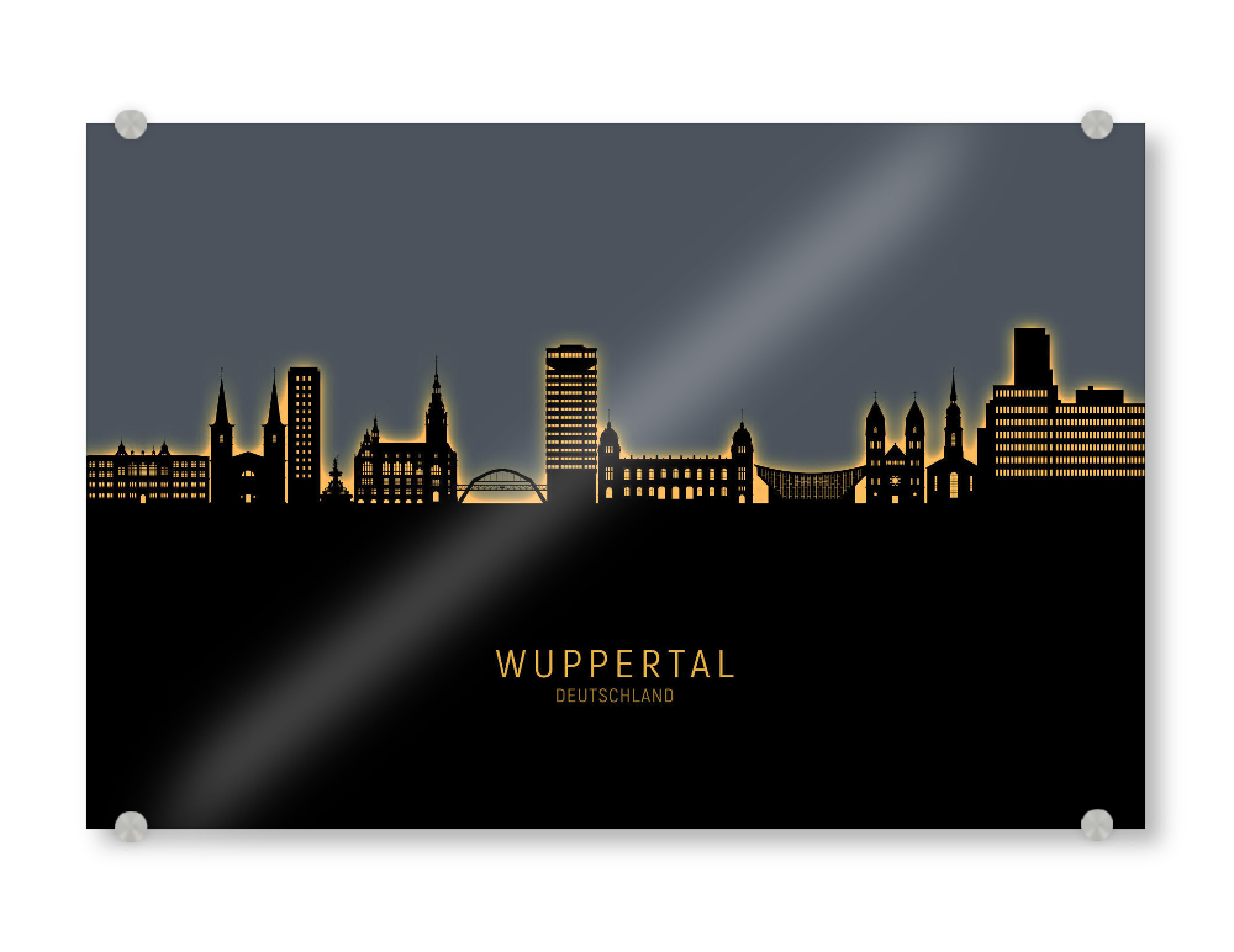 Acrylglasbild "Wuppertal Skyline Glow Orange" artboxONE - Städte