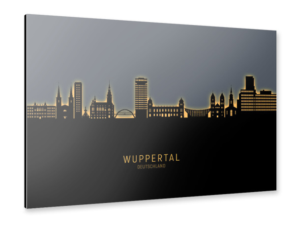 Alu-Dibond "Wuppertal Skyline Glow Orange" 30x20 cm artboxONE