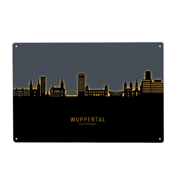 Metall Poster "Wuppertal Skyline Glow Orange" artboxONE - Städte