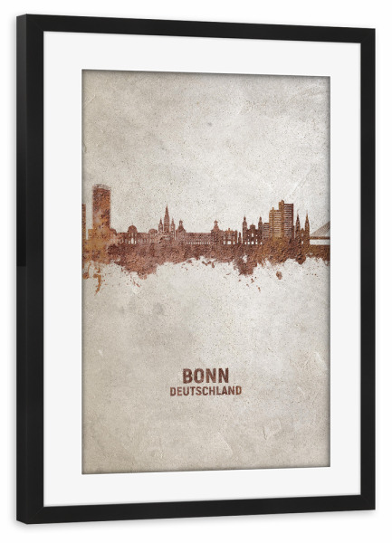 Poster mit Rahmen schwarz "Bonn Germany Skyline Rust" artboxONE - Städte