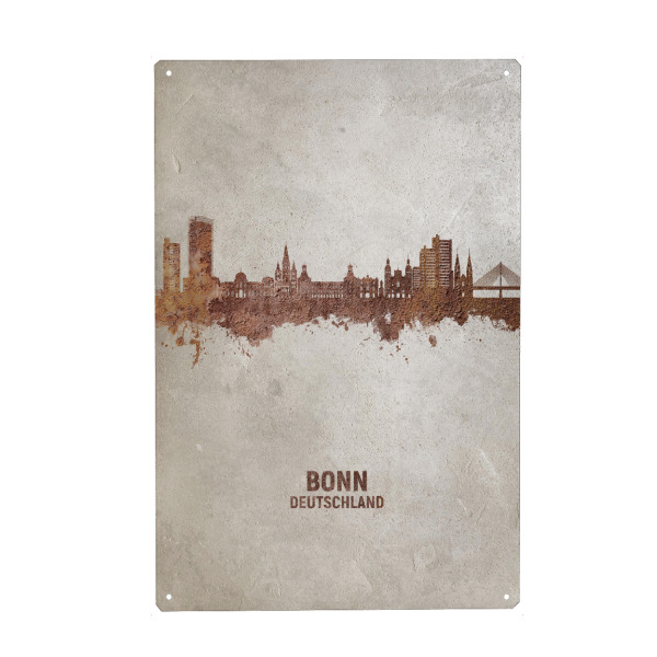 Metall Poster "Bonn Germany Skyline Rust" artboxONE - Städte - Bonn,Deutschland,Skyline,Cityscape,Stadtbild,Watercolor,Painting,City,Stadt,Germany