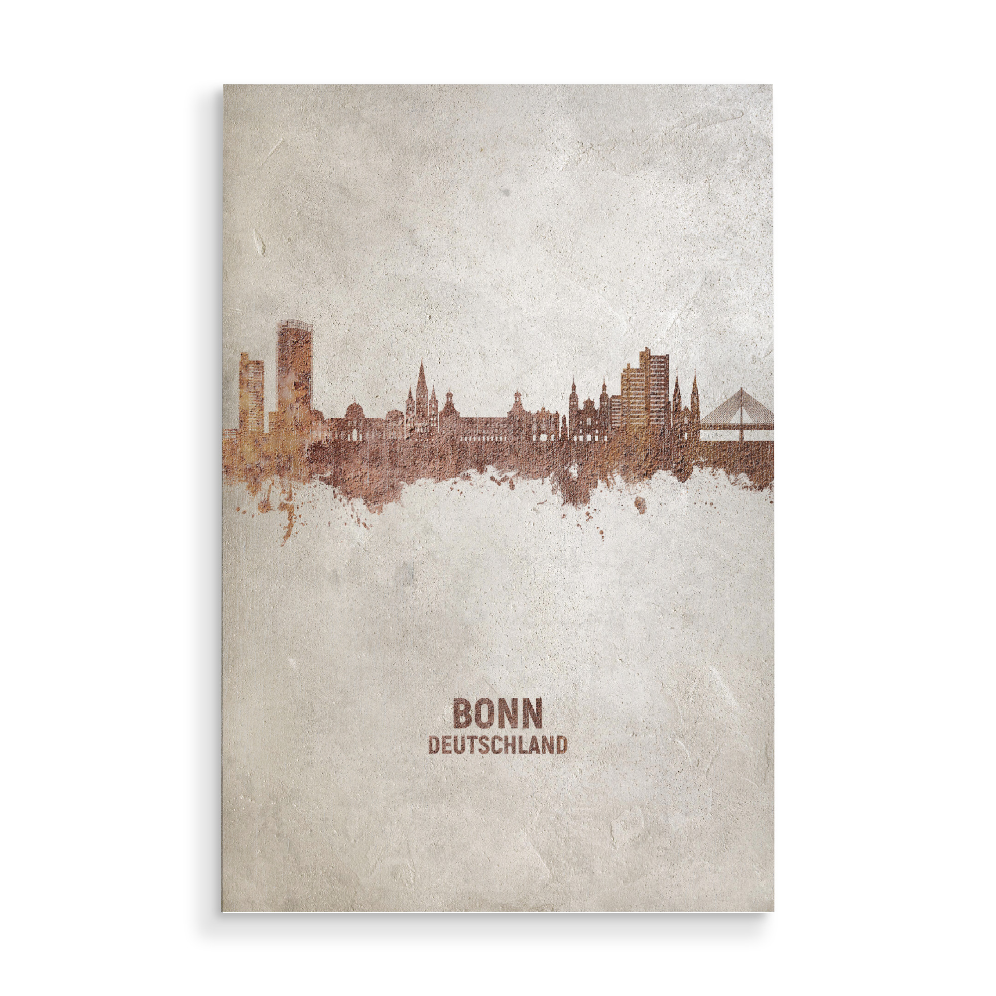 Holzbild "Bonn Germany Skyline Rust" artboxONE - Städte - Bonn,Deutschland,Skyline,Cityscape,Stadtbild,Watercolor,Painting,City,Stadt,Germany