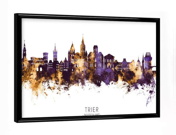 Poster mit schwarzem Rahmen "Trier Germany Skyline PurpleGold" artboxONE - Städte