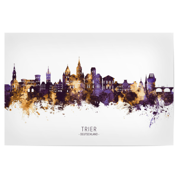 Poster "Trier Germany Skyline PurpleGold" artboxONE - Städte - Trier,Deutschland,Skyline,Cityscape,Stadtbild,Watercolor,Painting,City,Stadt,Germany