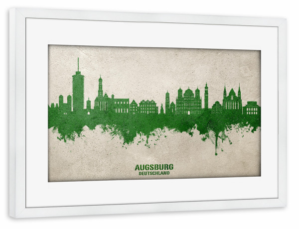 Poster mit Rahmen weiß "Augsburg Skyline PaintGreen" artboxONE - Städte
