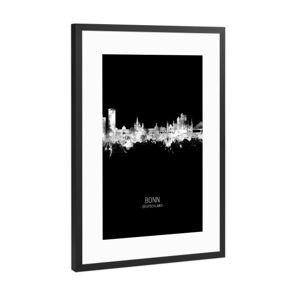 Poster mit Rahmen Schwarz (Metallic) "Bonn Germany Skyline Invert" artboxONE - Städte