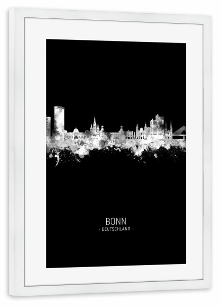 Poster mit Rahmen weiß "Bonn Germany Skyline Invert" artboxONE - Städte