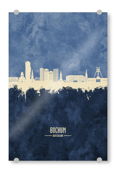 Acrylglasbild "Bochum Germany Skyline Navy" artboxONE - Städte - Bochum,Deutschland,Skyline,Cityscape,Stadtbild,Watercolor,Painting,City,Stadt,Germany
