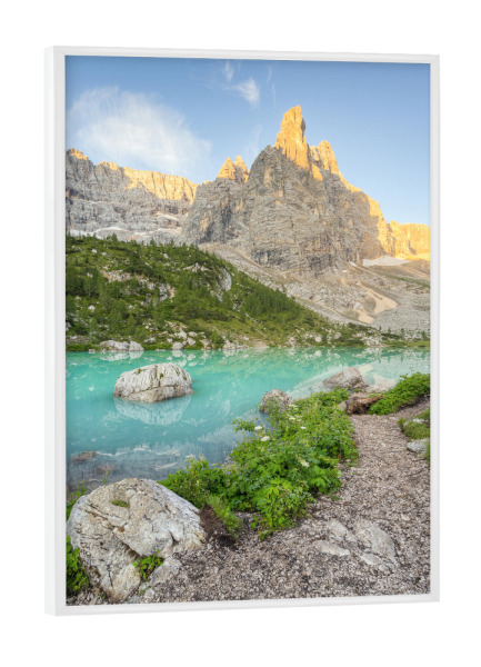 Poster mit weißem Rahmen "Lago di Sorapis am Morgen" artboxONE - Natur,Reise,Reise / Länder