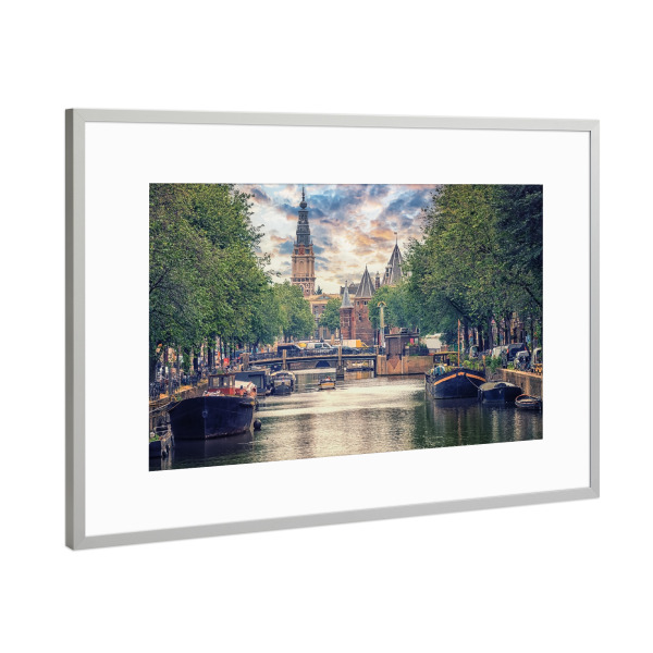 Poster mit Rahmen Silber "Amsterdam City Sunset" artboxONE - Städte,Reise,Architektur,Reise / Länder,Städte / Amsterdam