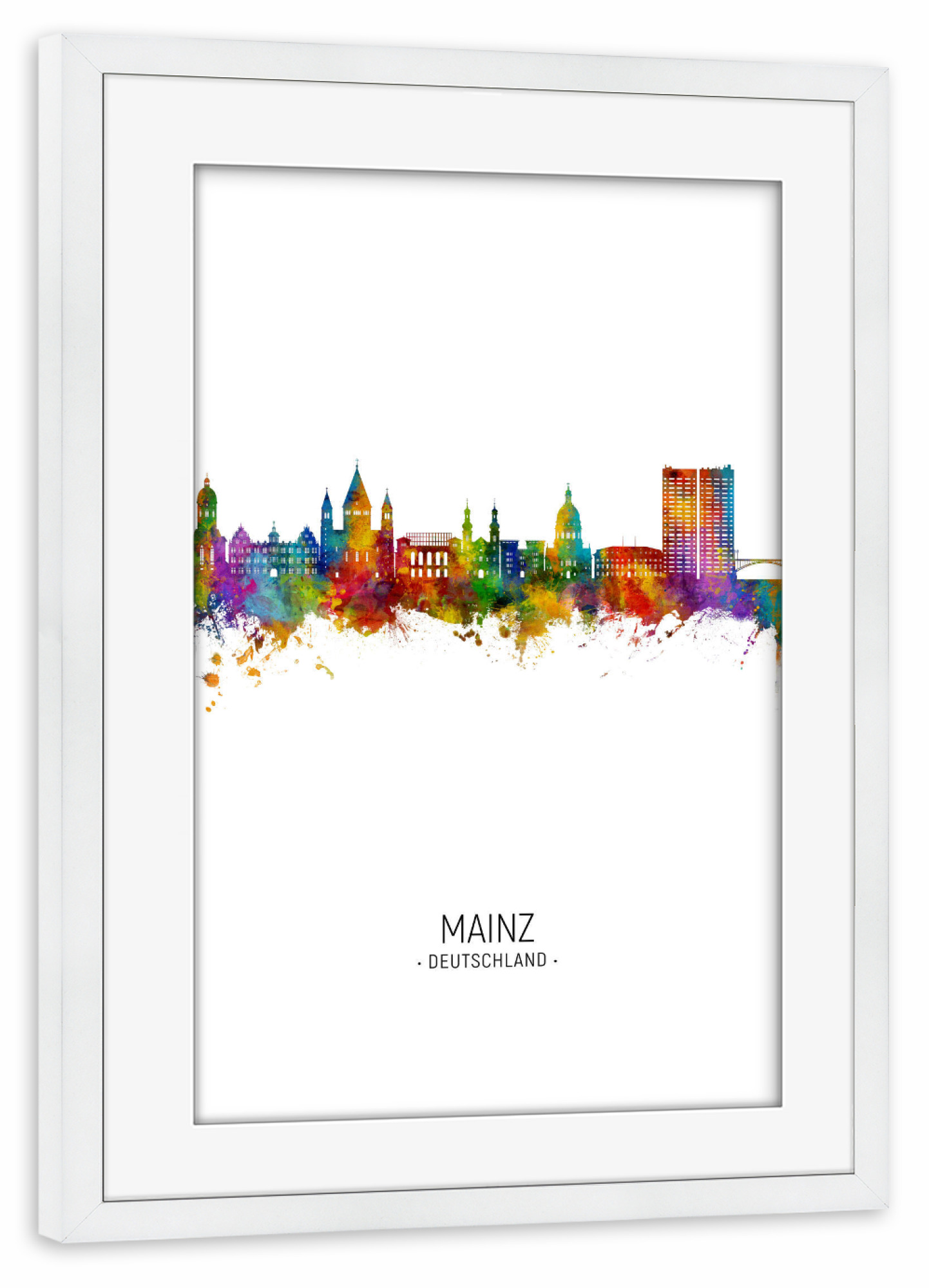 Poster mit Rahmen weiß "Mainz Germany Skyline Portrait" artboxONE - Städte