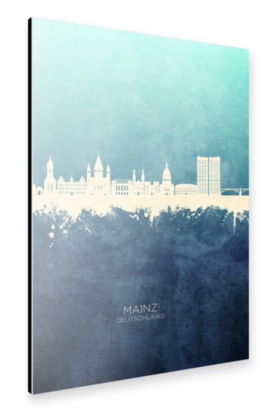 Alu-Dibond "Mainz Germany Skyline NavyCyan" 30x20 cm artboxONE