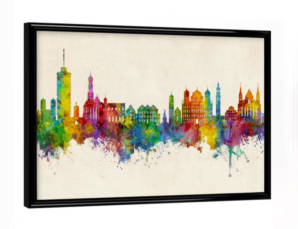 Poster mit schwarzem Rahmen "Augsburg Germany Skyline Urban" artboxONE - Städte