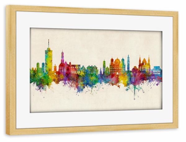 Poster mit Rahmen kiefer "Augsburg Germany Skyline Urban" artboxONE - Städte