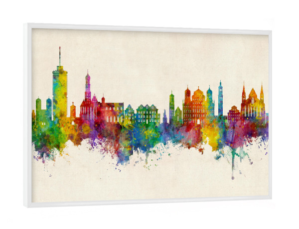 Poster mit weißem Rahmen "Augsburg Germany Skyline Urban" artboxONE - Städte