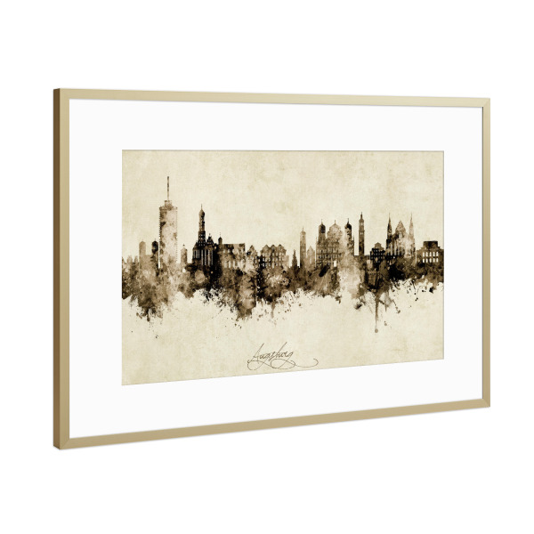 Poster mit Rahmen Gold "Augsburg Germany Skyline Sepia" artboxONE - Städte
