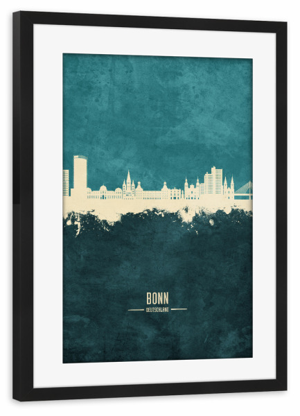 Poster mit Rahmen schwarz "Bonn Germany Skyline Turquoise" artboxONE - Städte