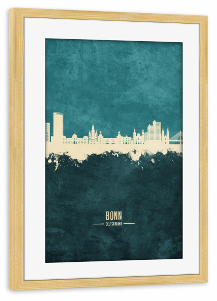 Poster mit Rahmen kiefer "Bonn Germany Skyline Turquoise" artboxONE - Städte
