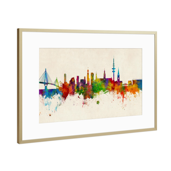 Poster mit Rahmen Gold "Hamburg Germany Skyline Urban" artboxONE - Städte,Städte / Hamburg