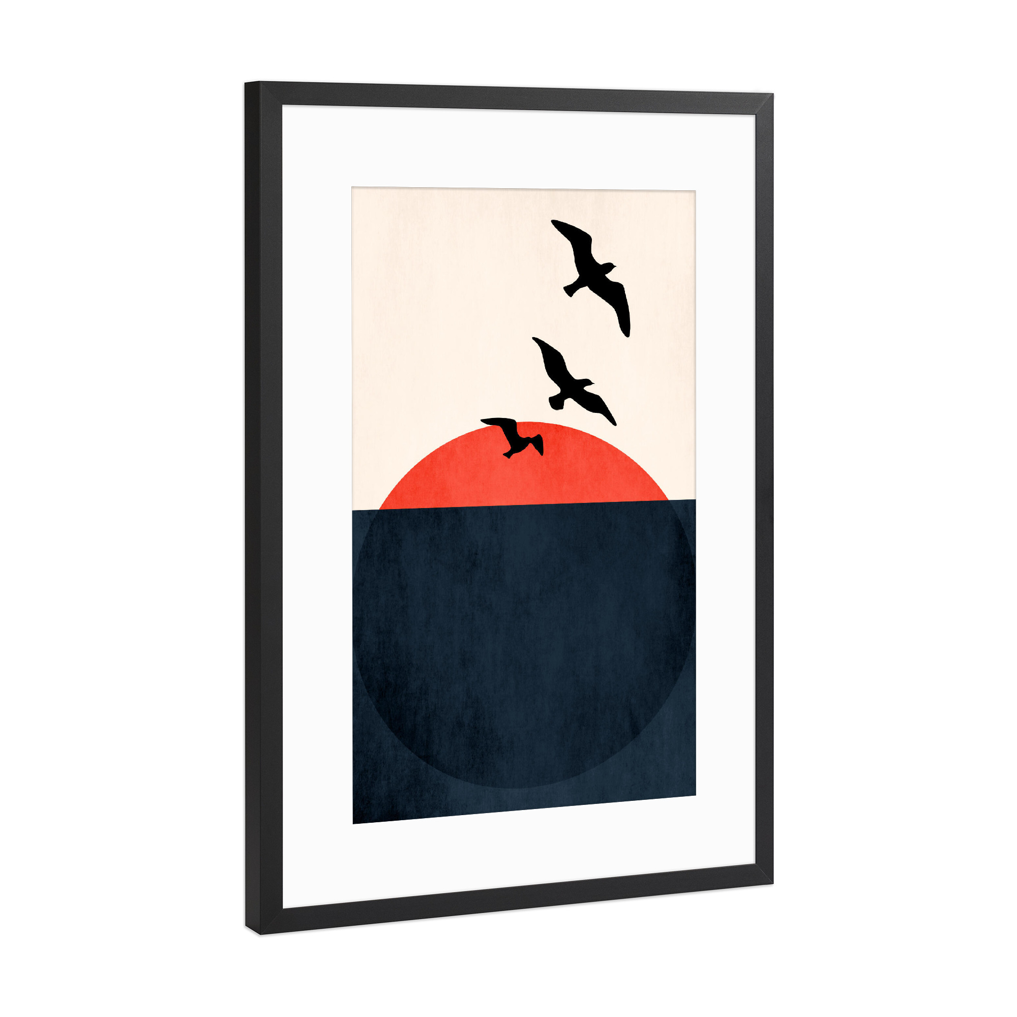 Poster mit Rahmen Schwarz (Metallic) "Sunset Breeze" artboxONE - Tiere,Abstrakt,Geometrie - Vögel,Meer,Abstract,Abstrakt,Birds,Tiere,Animals,Sun,Sonne