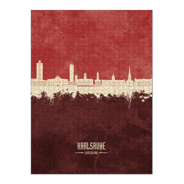 Puzzle Ravensburger "Karlsruhe Skyline Dark Red" artboxONE - Städte