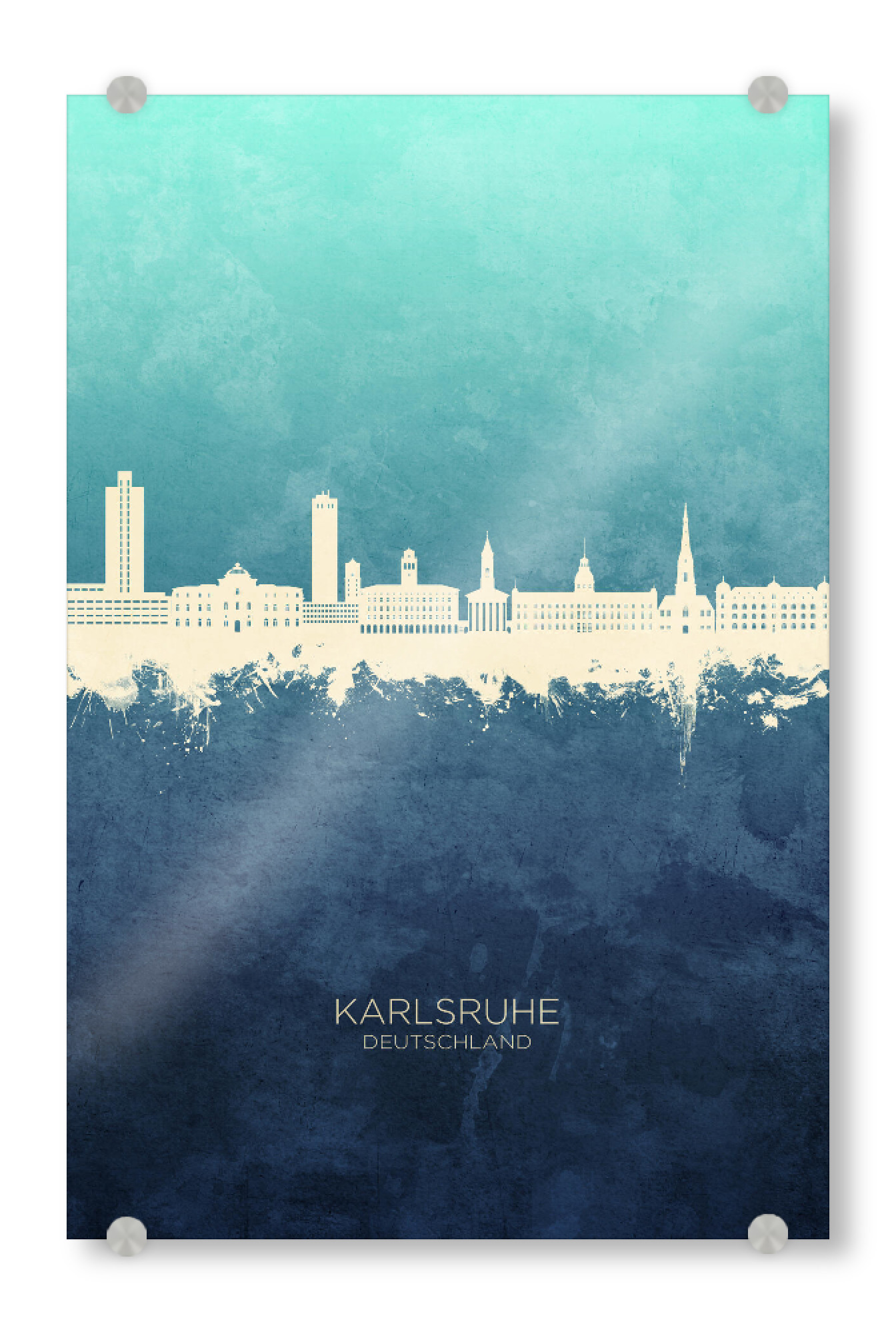 Acrylglasbild "Karlsruhe Skyline NavyCyan" artboxONE - Städte