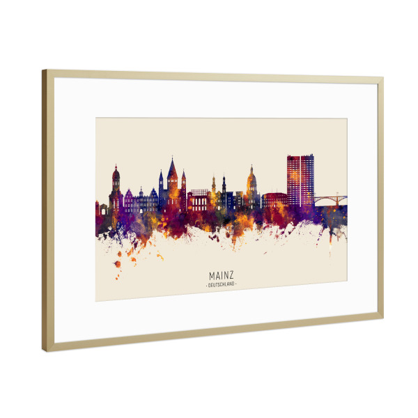 Poster mit Rahmen Gold "Mainz Germany Skyline Autumn Name" artboxONE - Städte
