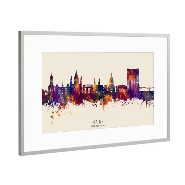 Poster mit Rahmen Silber "Mainz Germany Skyline Autumn Name" artboxONE - Städte