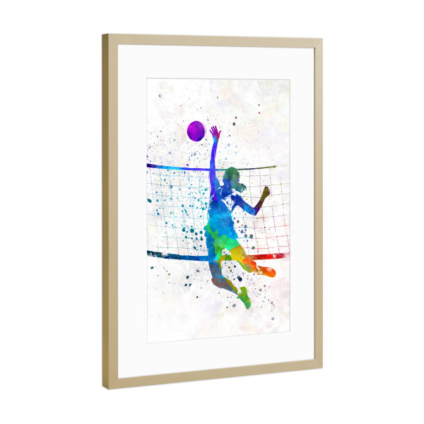 Poster mit Rahmen Gold "Watercolor volleyball player-i" artboxONE - Sport