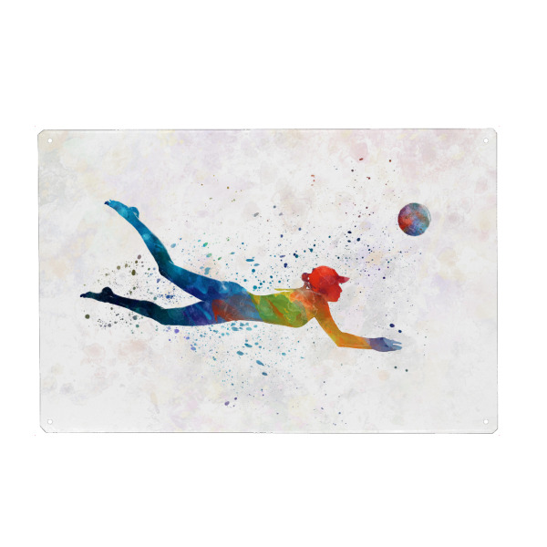 Holzbild "Watercolor volleyball player-g" artboxONE - Sport - Sports,Color,Watercolor,Volleyball,Beach volleyball,Jump,Player,Red,Sport,Bunt,Colorful