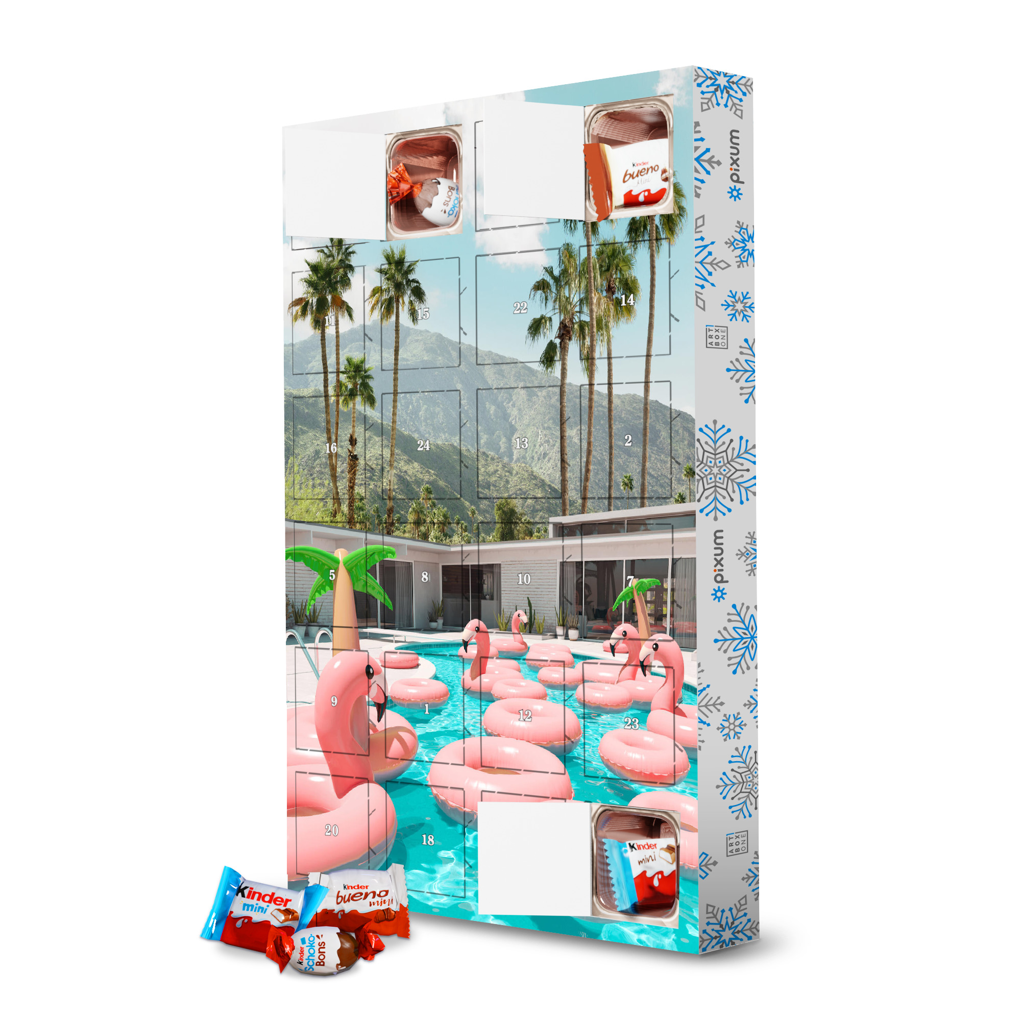 Adventskalender mit Produkten von Kinder Flamingo Pool Party artboxONE Adventskalender Natur