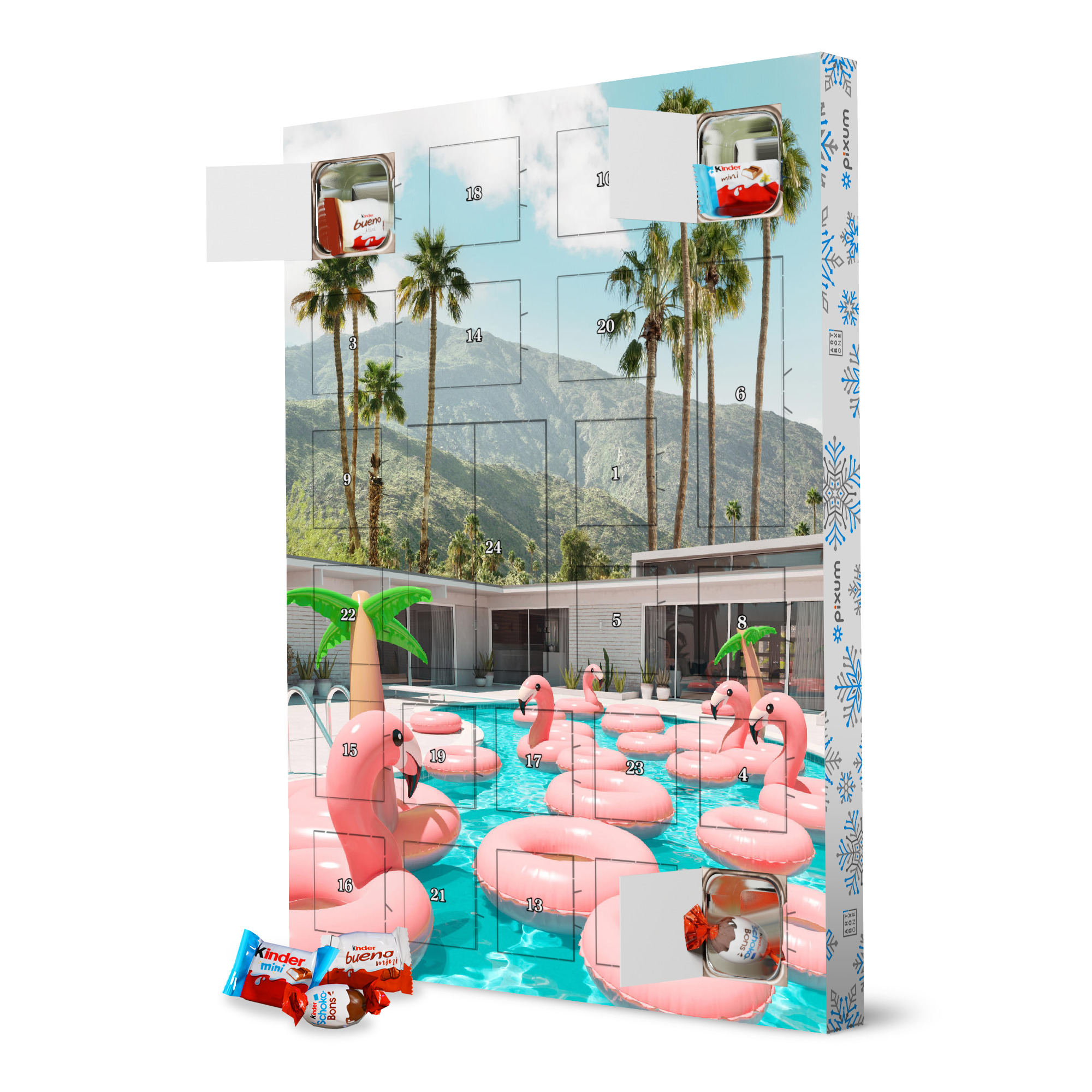 Adventskalender XXL mit Produkten von Kinder Flamingo Pool Party artboxONE Adventskalender Natur