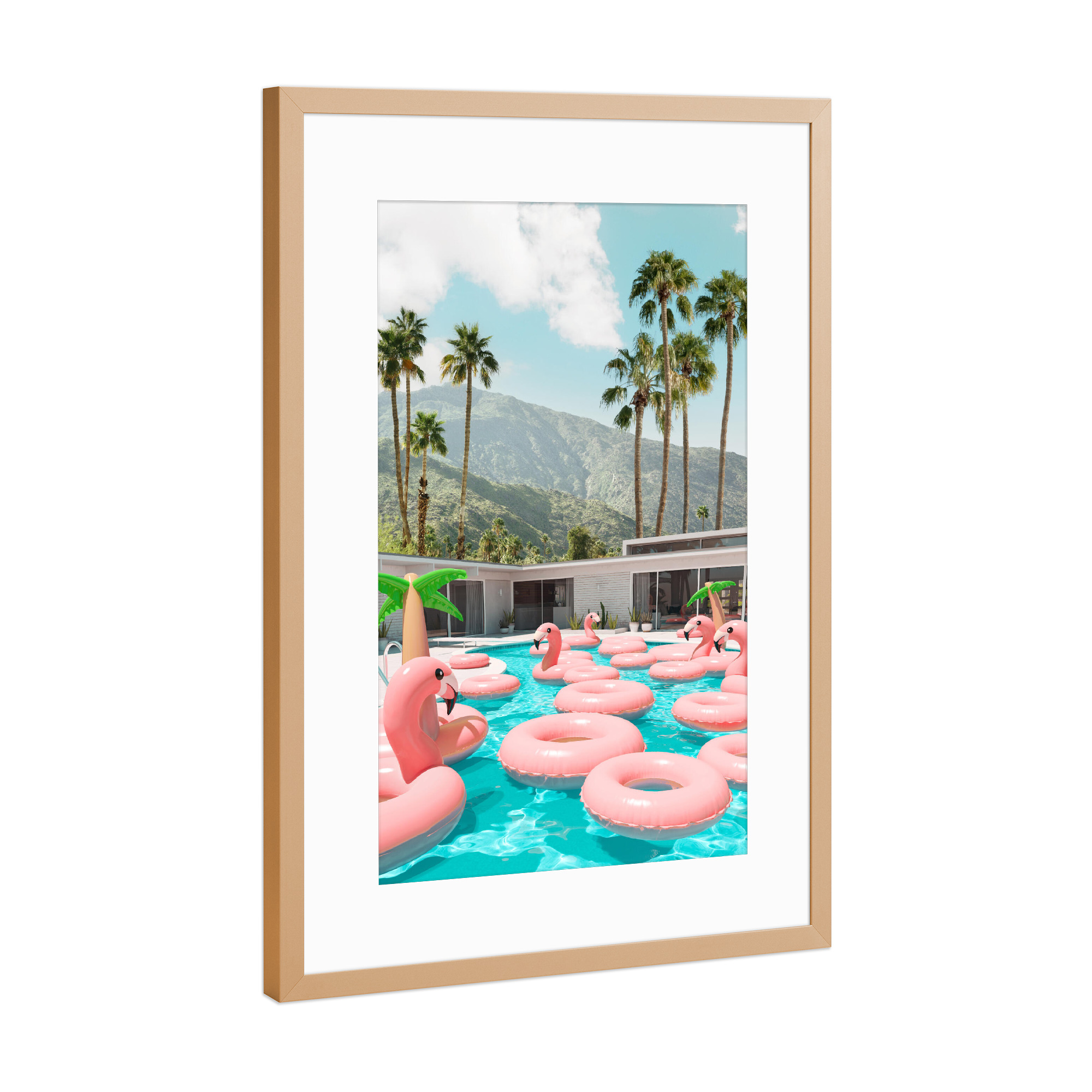 Poster mit Rahmen Kupfer "Flamingo Pool Party" artboxONE - Natur,Floral,Architektur,Reise / Strand und Meer,Städte / Los Angeles