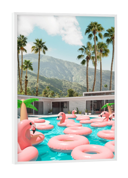 Poster mit weißem Rahmen "Flamingo Pool Party" artboxONE - Natur,Floral,Architektur,Reise / Strand und Meer,Städte / Los Angeles