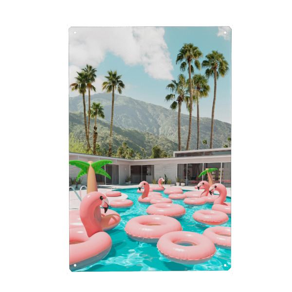 Metall Poster "Flamingo Pool Party" artboxONE - Natur,Floral,Architektur,Reise / Strand und Meer,Städte / Los Angeles
