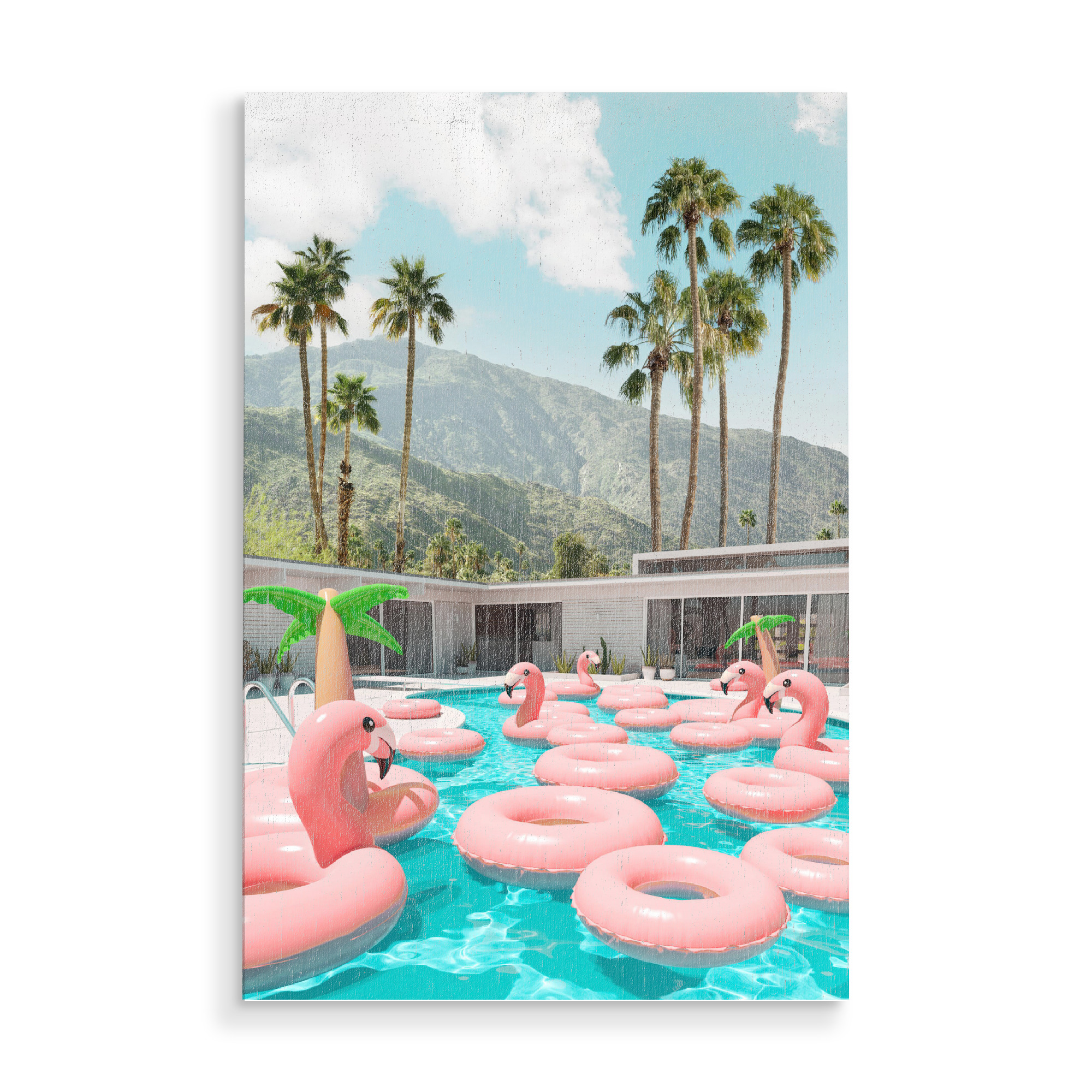 Holzbild "Flamingo Pool Party" artboxONE - Natur,Floral,Architektur,Reise / Strand und Meer,Städte / Los Angeles