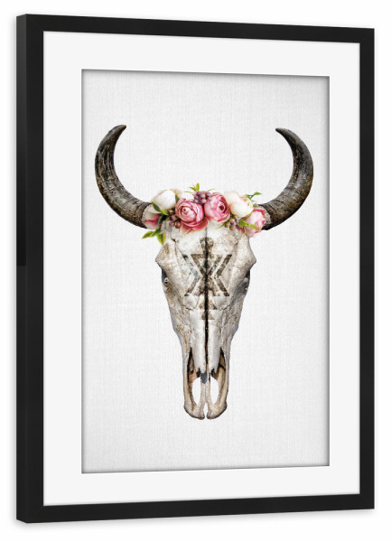 Poster mit Rahmen schwarz "Floral Cow Skull" artboxONE - Natur,Reise,Tiere,Reise / Afrika,Für Mama