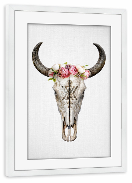Poster mit Rahmen weiß "Floral Cow Skull" artboxONE - Natur,Reise,Tiere,Reise / Afrika,Für Mama