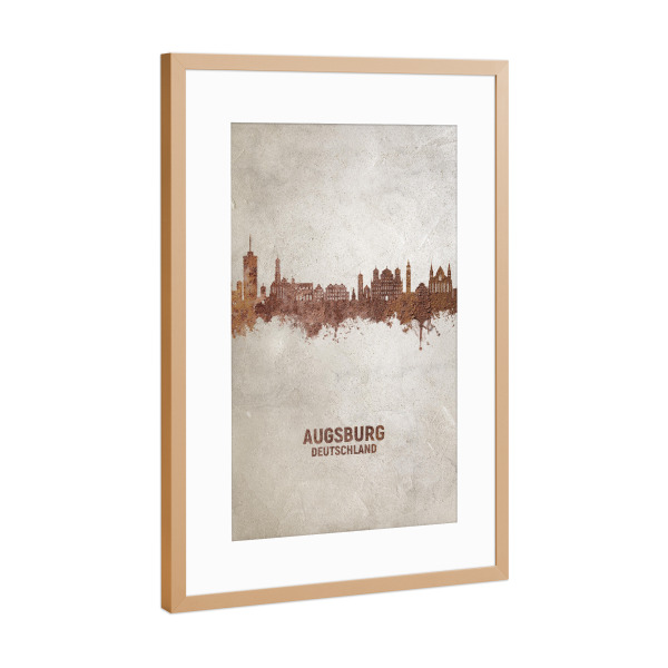 Poster mit Rahmen Kupfer "Augsburg Germany Skyline Rust" artboxONE - Städte
