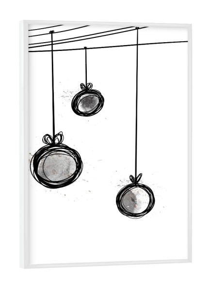 Poster mit weißem Rahmen "Weihnachtskugeln bw" artboxONE - Abstrakt,Schwarzweiß,Weihnachten