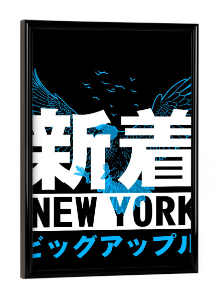 Poster mit schwarzem Rahmen "New York Kanji" artboxONE - Städte / New York,Typografie