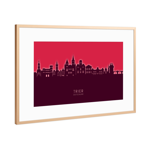 Poster mit Rahmen Kupfer "Trier Germany Skyline Glow Red" artboxONE - Städte